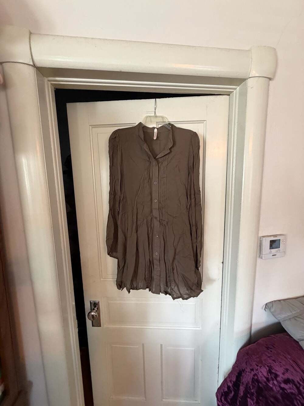 Event Brown 100% Rayon Voile Button Down Pleated Tunic Dress Size L